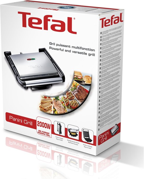 Tefal Inicio GC241D Contactgrill - Anti-aanbakplaten - Vet opvangbak - 2000W - RVS