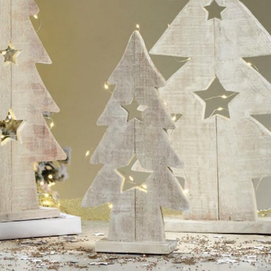Vernietigen pint vasteland Mascagni - Houten white wash kerstboom met LED-verlichting formaat 16 x 5 x  hoogte 34... | bol.com
