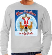 Foute Kersttrui / sweater - Now i believe in holy Santa - grijs voor heren - kerstkleding / kerst outfit XL (54)