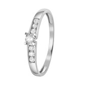 Lucardi Dames ring met 7 diamanten (0,05ct) - Ring - Cadeau - 14 Karaat Goud - Witgoud