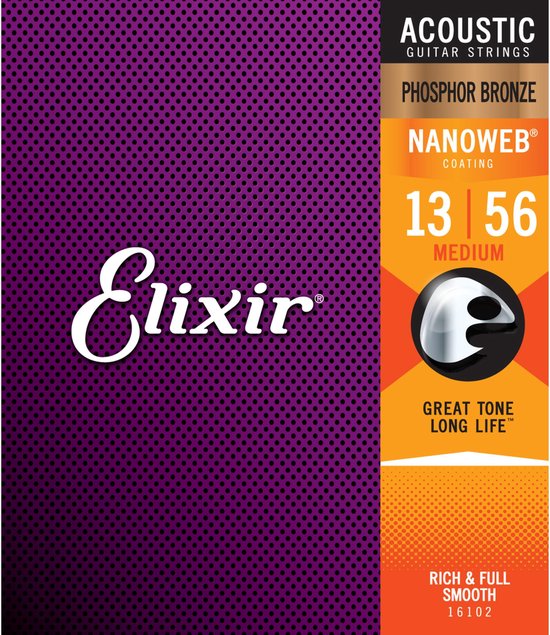 Elixir 16102 | akoestische gitaar snaren | Phosphor Bronze Nanoweb Medium 13-56