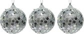 3x Zilveren glitter/pailletten kerstballen 8 cm kunststof - Onbreekbare kerstballen - Kerstboomversiering zilver