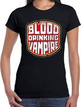 Halloween blood drinking vampire verkleed t-shirt zwart voor dam XL