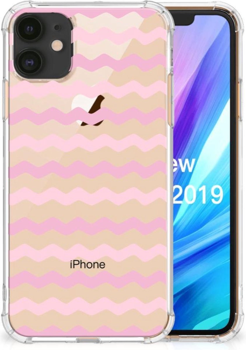 Apple iPhone 11 Doorzichtige Silicone Hoesje Waves Roze