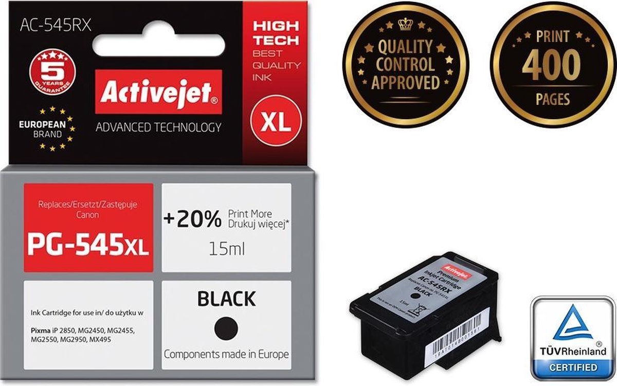 Ink Activejet AC-545RX (replacement Canon PG-545XL; Premium; 15 ml; Black)