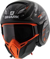 Shark Street Drak Kanhji Kos Mat Zwart Oranje Zilver Jethelm - Motorhelm - Maat L