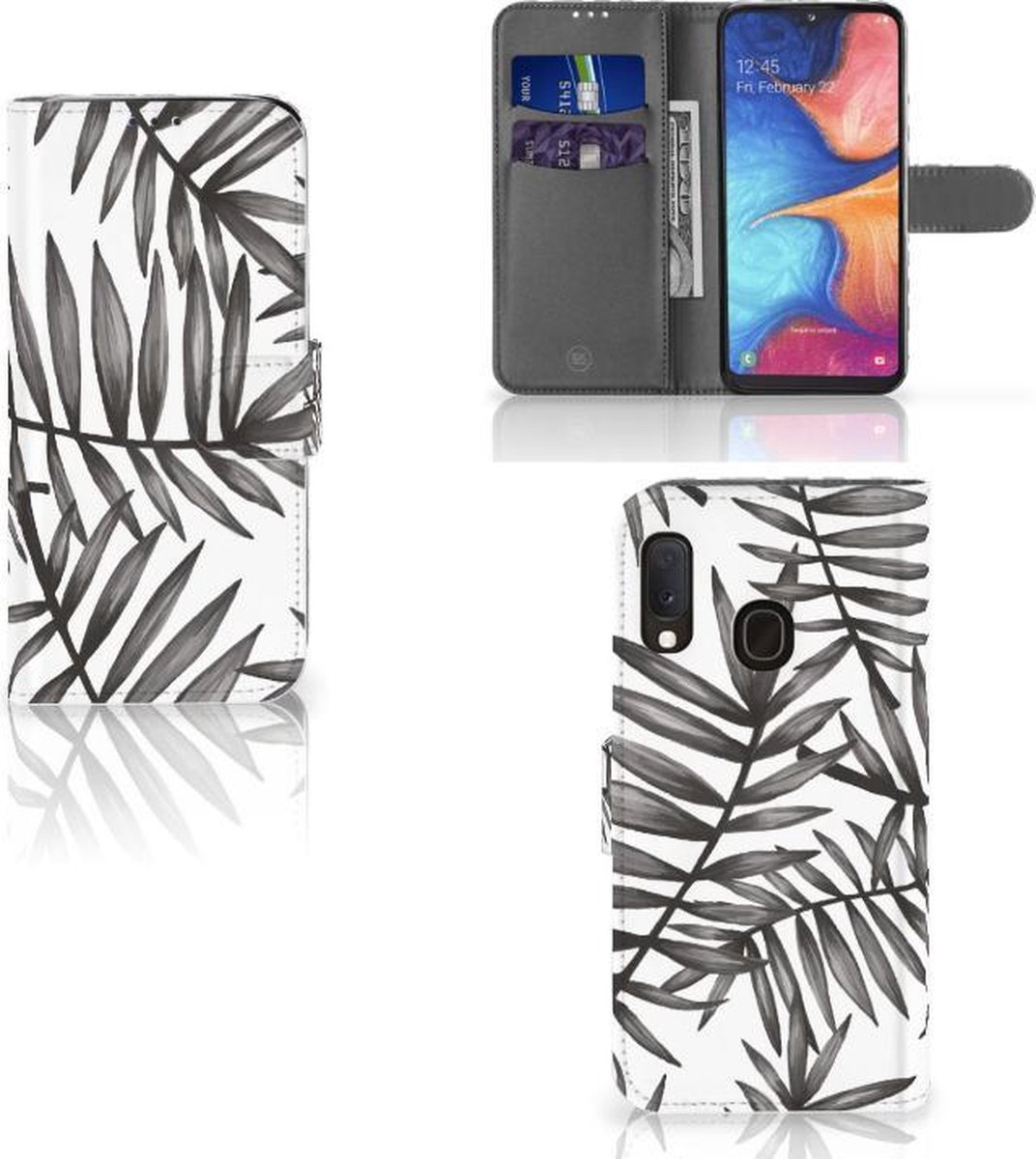 Samsung Galaxy A20e Hoesje Leaves Grey