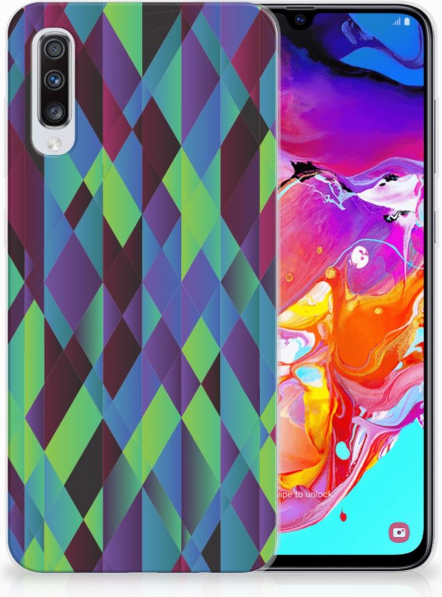 Samsung Galaxy A70 TPU Hoesje Abstract Green Blue