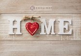 Schilderij - Home sweet home, print op canvas , Beige rood , 3 maten , Wanddecoratie