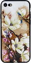 Luxe Bloemen Flower Cover | iPhone 7 | iPhone 8 | Siliconen TPU | Soft case | wit - beige - roze hoesje