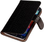 Samsung Galaxy Grand Neo - Zwart Slangen Hoesje - Book Case Wallet Cover Beschermhoes