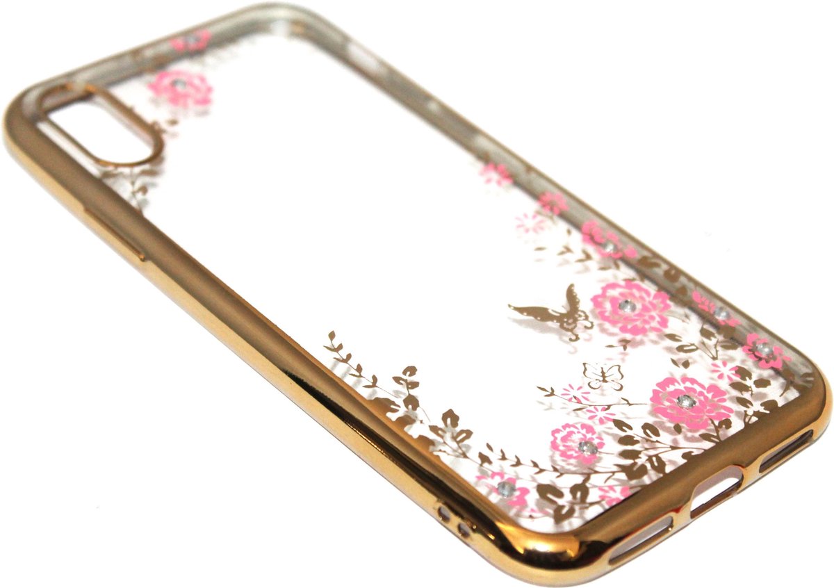 Glimmend bloemen hoesje goud Geschikt voor iPhone XS Max