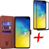 Samsung S10e Hoesje en Samsung S10e Screen Protector - Samsung S10e Hoesje - Samsung S10e Screen Protector - Samsung Galaxy S10e Hoesje Book Case Leer Wallet Bruin + Screenprotecto