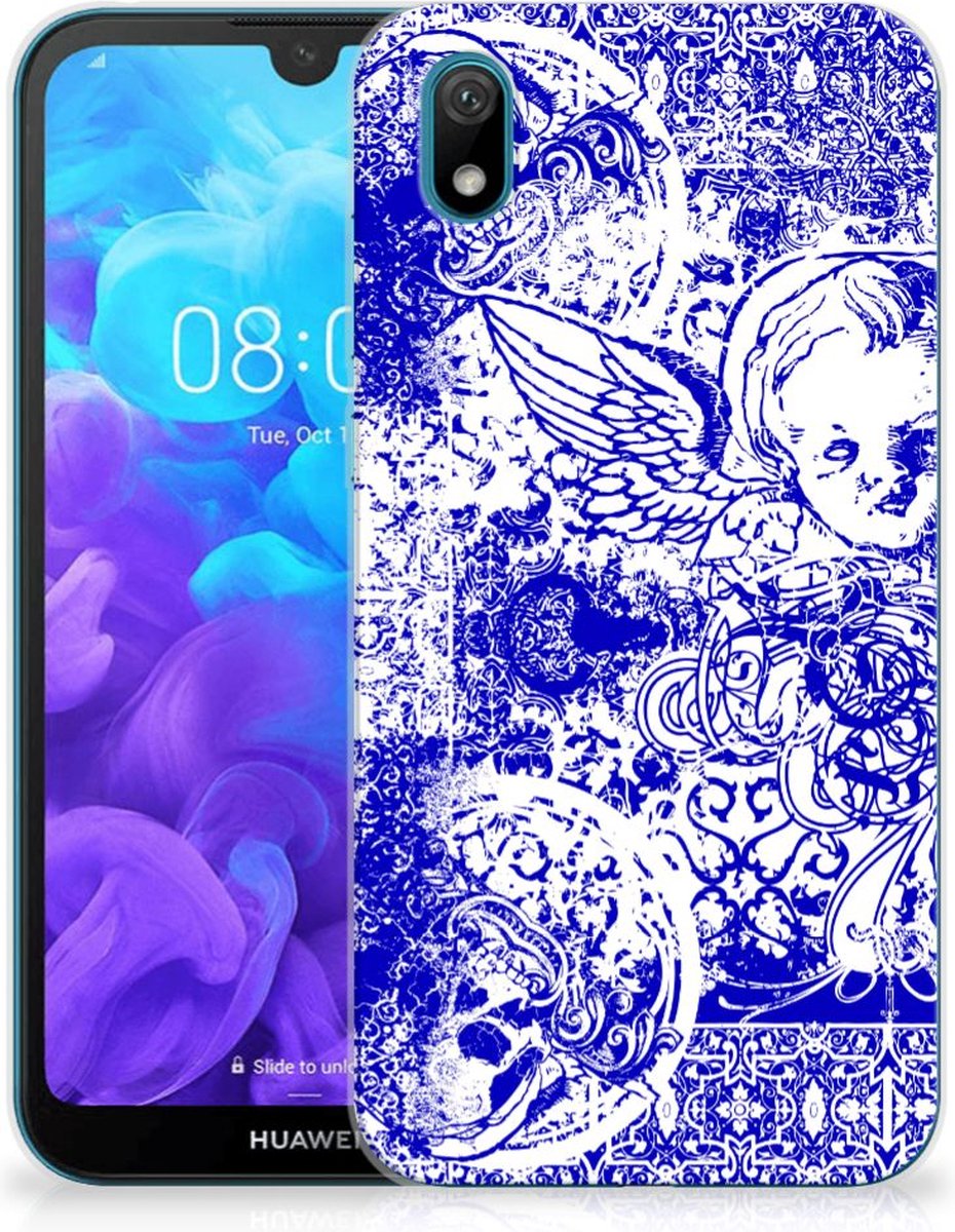 Silicone Back Case Huawei Y5 (2019) Angel Skull Blauw
