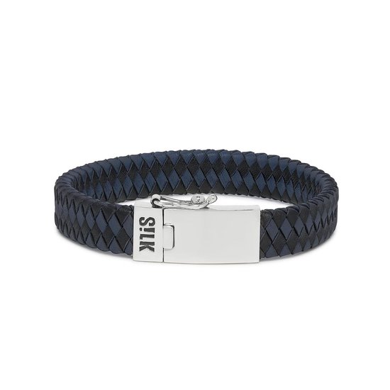 SILK Jewellery - Zilveren Armband - Alpha - 841BBU.20 - blauw/zwart leer - Maat 20