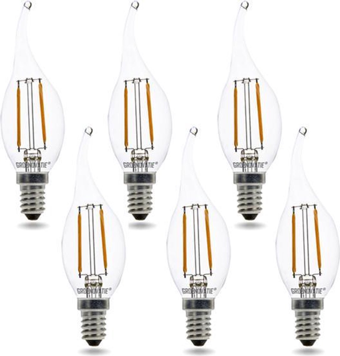 Groenovatie LED Filament Kaarslamp E14 Fitting - 2W - Warm Wit - 118x35 mm - 6-Pack - Dimbaar