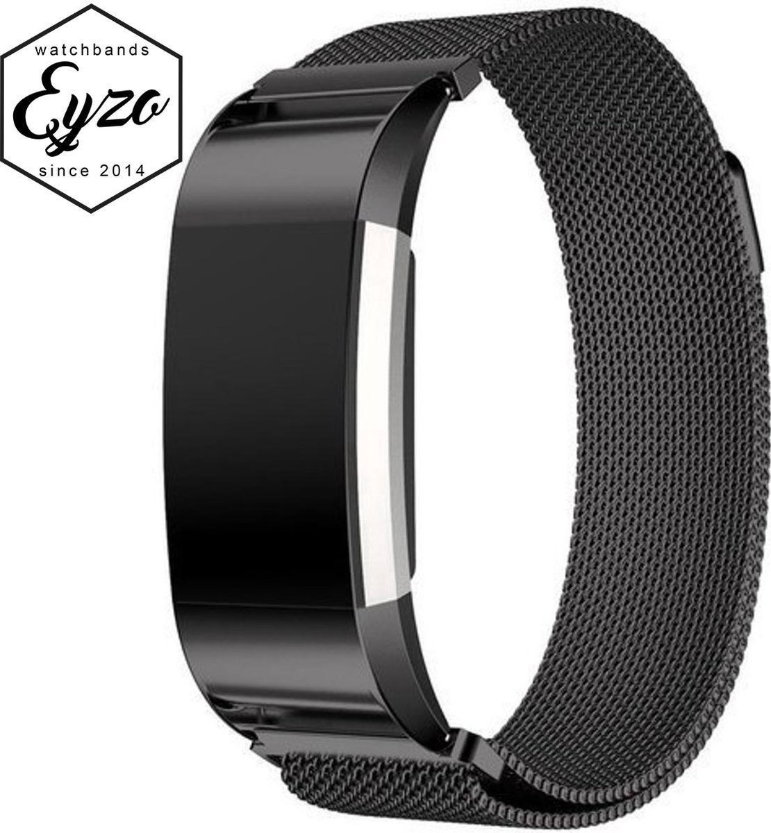 Milanees Horloge Band Voor de Fitbit Charge 2 - Milanese Metalen Watchband - Armband RVS - Zwart / Black - Medium / Large - Merkloos