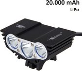 SolarStorm X3 USB MTB/race LED koplamp EXTREEM veel licht met 3x CREE T6 LED - met 20.000 mAh LiPo Powerbank
