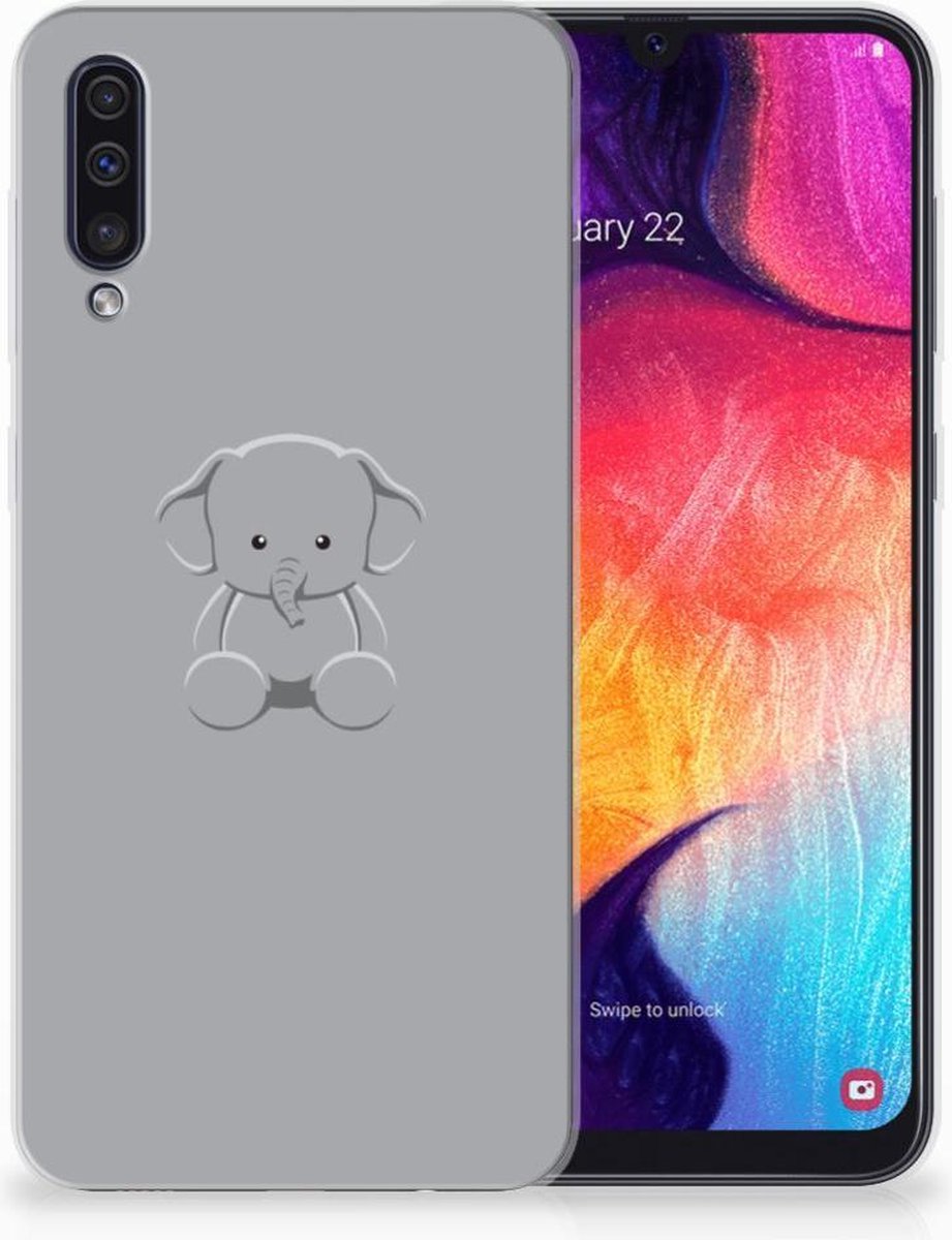 Samsung Galaxy A50 Telefoonhoesje met Naam Grijs Baby Olifant