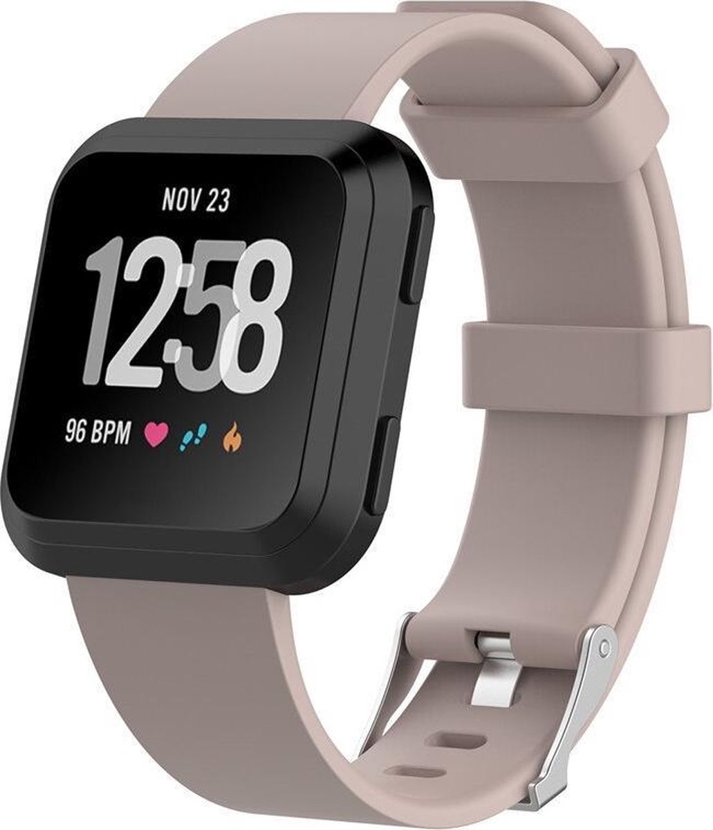 KELERINO. Siliconen bandje geschikt voor Fitbit Versa (Lite) met gespsluiting - Beige - Large