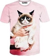 Grumpy cat roze tshirt Maat M