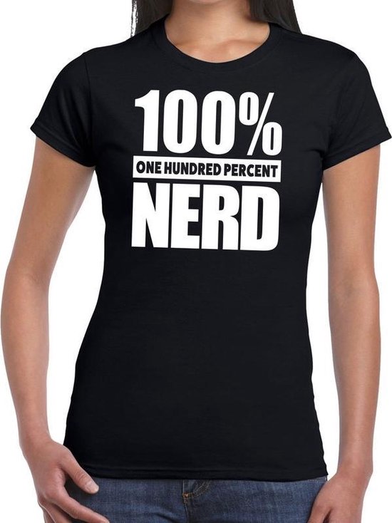 100% percent nerd tekst t-shirt zwart voor dames - honderd procent  nerd shirt L - Bellatio Decorations
