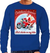 Foute Kersttrui / sweater - Christmas dreams hot chicks on my bike - motorliefhebber / motorrijder / motor fan  blauw voor heren - kerstkleding / kerst outfit M (50)