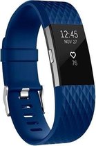 Fitbit Charge 2 siliconen bandje |Navy Blauw / Navy Blue |Diamant patroon | Premium kwaliteit | Maat: M/L | TrendParts