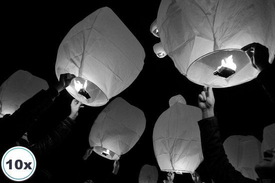 10 x Luxe Witte Wensballonnen vliegende papieren lantaarns ufo ballon zweeflantaarn wens ballon wensballon