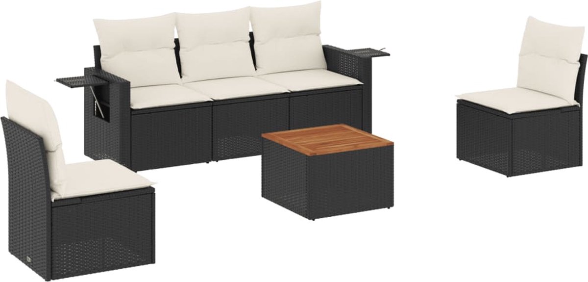 vidaXL 6-delige - Loungeset - met - kussens - poly - rattan - zwart