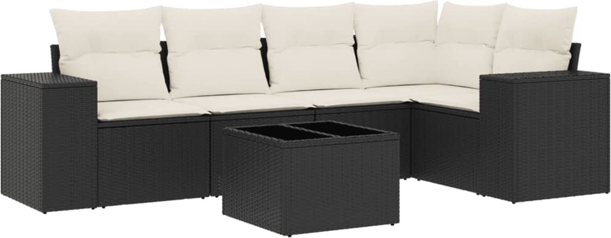 vidaXL 6-delige - Loungeset - met - kussens - poly - rattan - zwart