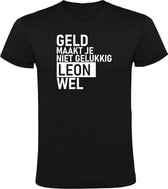 Geld maakt je niet gelukkig Leon wel Heren T-shirt - geluk- gelukkig - humor - grappig