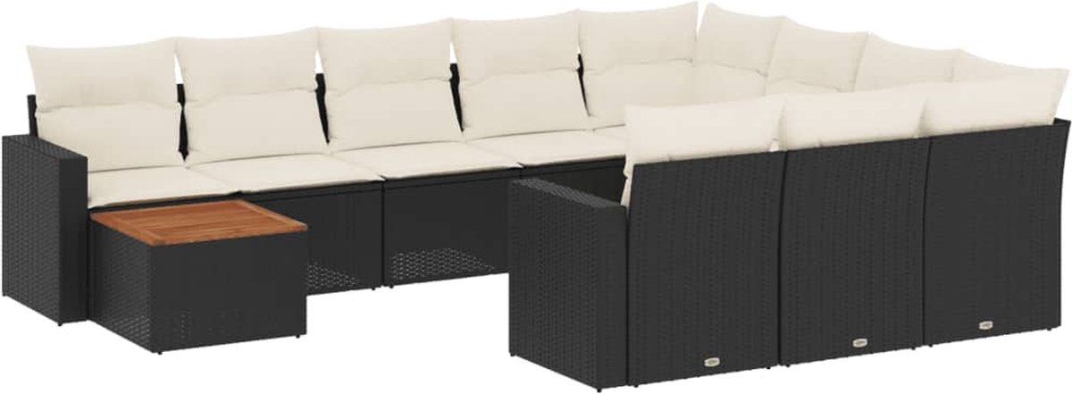 vidaXL 11-delige - Loungeset - met - kussens - poly - rattan - zwart