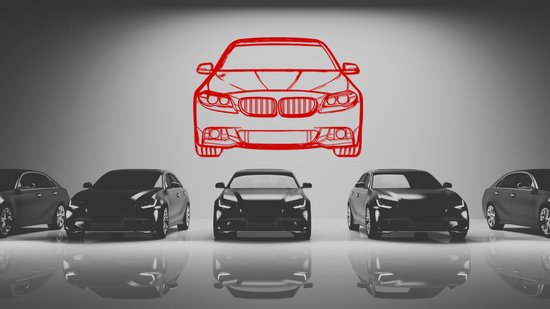 BMW F10 Front - Silhouette - Metaalkunst - Rood - 80cm - Auto Decoratie - Muur Decoratie- Man Cave - Cadeau voor man- Inclusief ophangsysteem