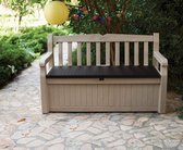 Canapé Eden pour balcon et jardin, boîte à coussins intégrée avec espace de rangement de 265 l, marron/beige, 140 x 60 x 84 cm