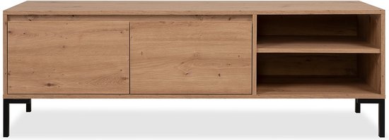 Calicosy - TV-meubel met hoek 1 opklapbare deur - Rotan rieten - Houten decor - Spaanplaat - Metalen poten - Woonkamer of slaapkamer - Exotische en natuurlijke stijl - L 100 x