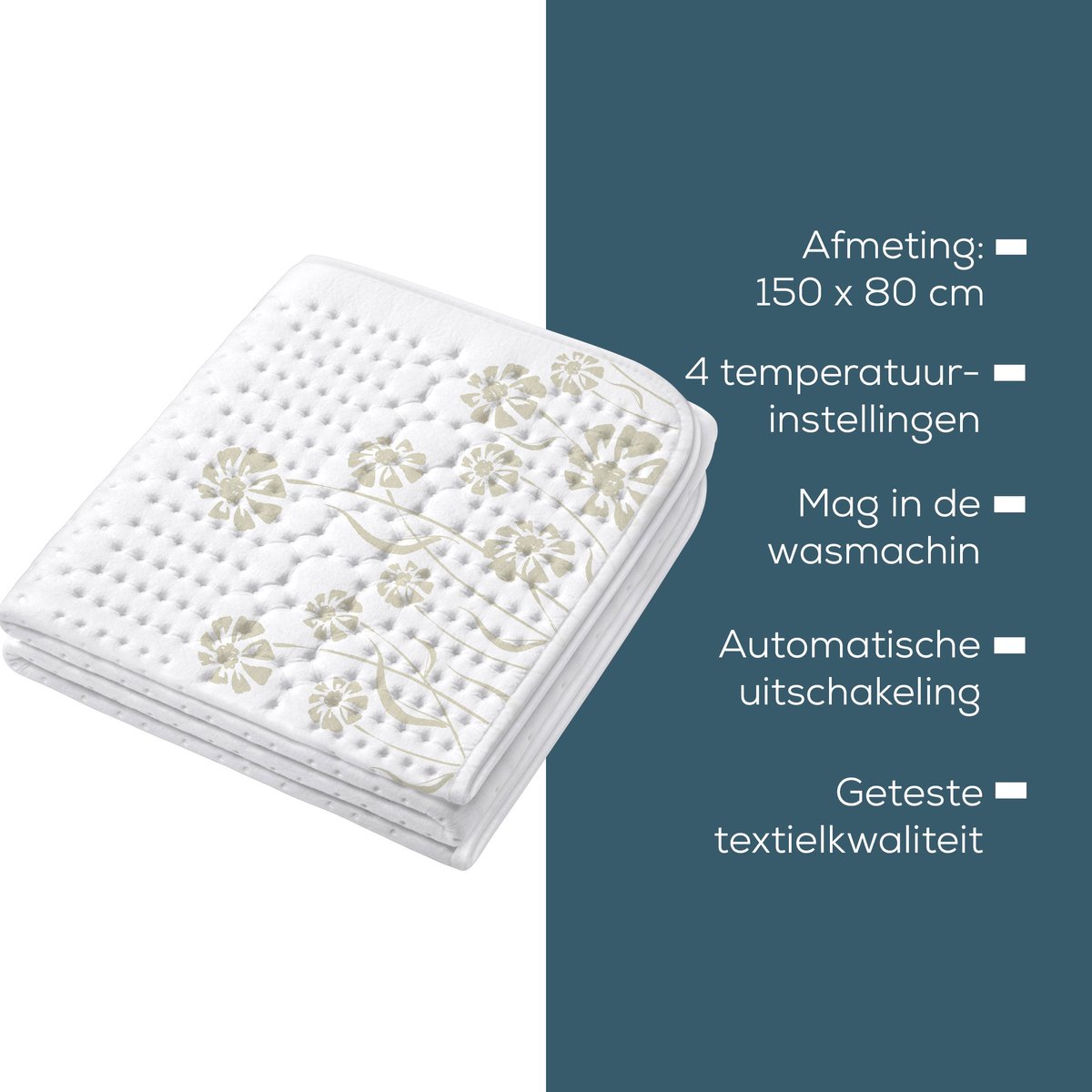 Afbeelding 2 van Beurer UB 60 Elektrische deken - Onderdeken - 150 x 80 cm - 4 Warmtestanden - Automatische uitschakeling - Fleece - Machinewasbaar - 5 Jaar garantie - Wit