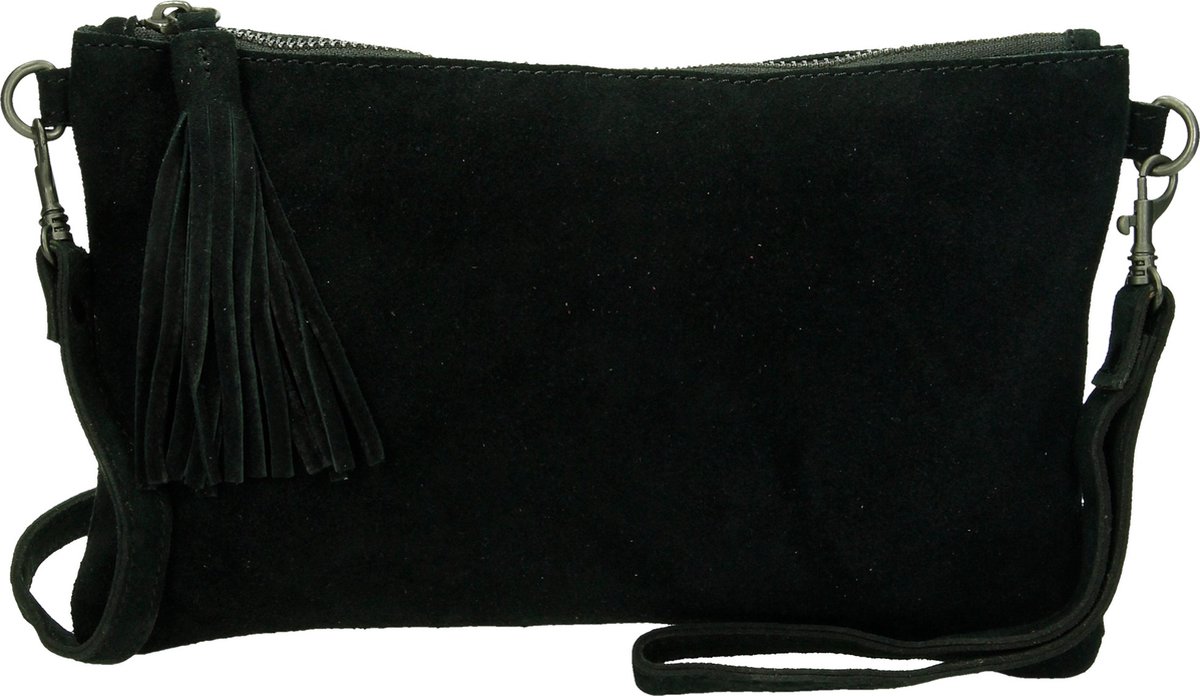 Charm London Brixton Suede Leren Clutch / Avondtasje - Zwart