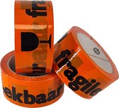 Ace Verpakkingen - Breekbaar Tape - 6 rollen - 48mm x 66 meter - Waarschuwingstape - PP tape Acryl - Fragile Plakband - Oranje/Zwart