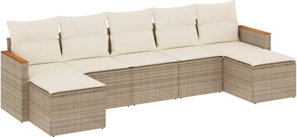 vidaXL 7-delige - Loungeset - met - kussens - poly - rattan - beige
