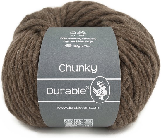 Une pelote de fil marron-gris Durable Chunky de 100gr = 70m.