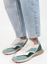 Sacha - Heren - Groene leren sneakers met suède details - Maat 42