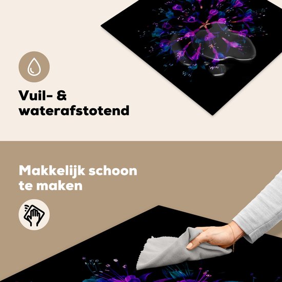 KitchenYeah® Inductie beschermer 60x52 cm - Bloemen - Paars - Buiten - Kookplaataccessoires - Afdekplaat voor kookplaat - Inductiebeschermer - Inductiemat - Inductieplaat mat