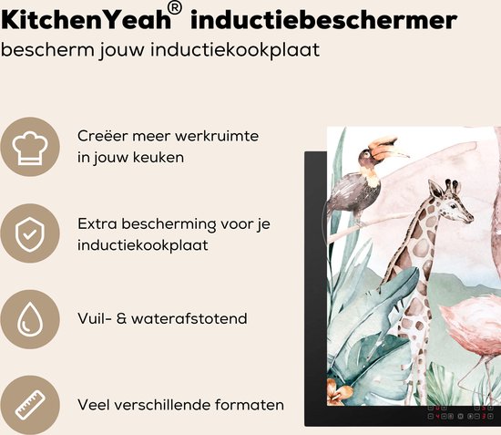 KitchenYeah® Inductie beschermer 76x51.5 cm - Jungle - Dieren - Waterverf - Jongens - Meisjes - Kinderen - Kind - Kookplaataccessoires - Afdekplaat voor kookplaat - Inductiebeschermer - Inductiemat - Inductieplaat mat