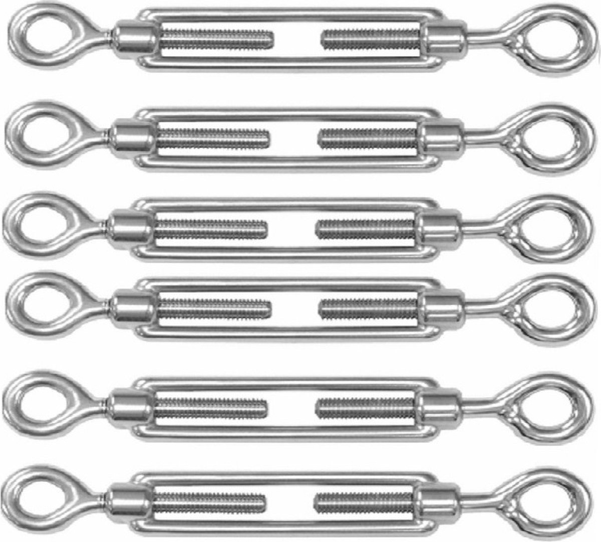 Dulimex Spanschroeven/draadspanner met oog/oog - 6x - 7cm - verzinkt zamak - 80kg - M8 schroefdraad