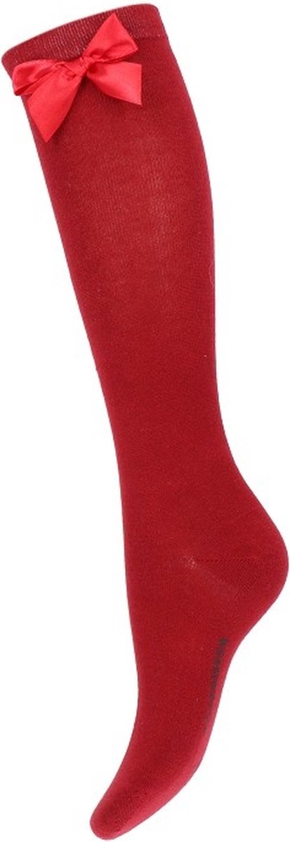 Yellow moon Yellowmoon kinder/dames kniekous 1 paar - Strik - Hoge katoenen sokken - Rood / 23/26