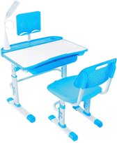 Kinderbureau met Bureaustoel - Kindertafel voor Jongen en Meisje - Tekentafel met Stoeltjes - Verstelbaar - Blauw met Wit