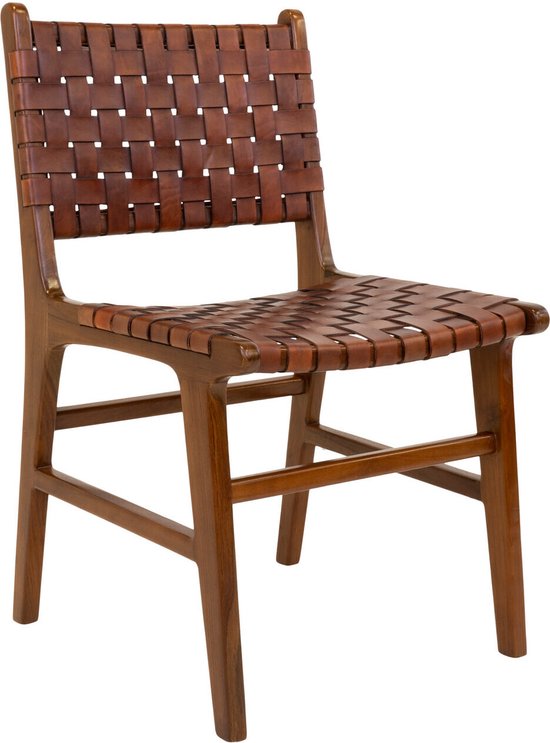 Chaise de salle à manger en cuir Marron - Structure en Bois - 53x51x87cm