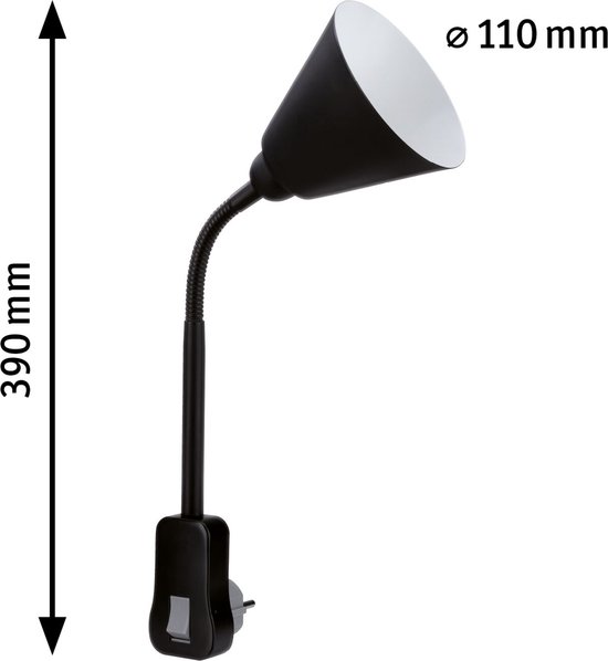 Paulmann Junus stekkerlamp - met flexibele arm - E14 - zwart - Paulmann