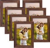 7 fotolijsten 10 x 15 cm, bruine fotolijsten, collage met echt glas voor foto's en foto's van 15 x 10 cm, wand- of tafelstandaard
